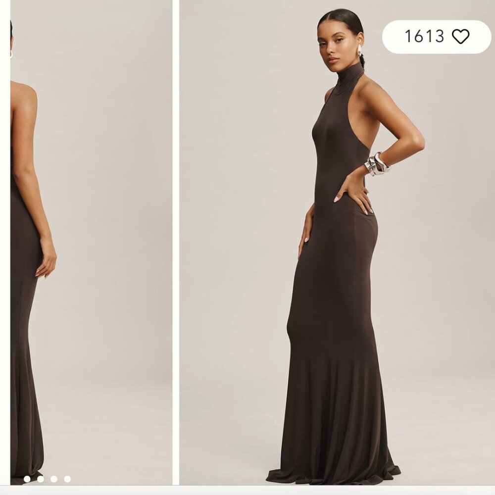 Norma Kamali Halter Turtle Fishtail Gown NWT - Picture 3 of 8